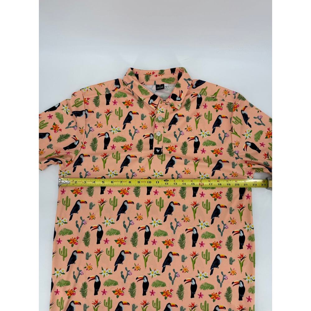 Bad Birdie Cactus Toucan Cacti Peach Golf Polo Tropical Print Golfcore Large UPF - Picture 7 of 8